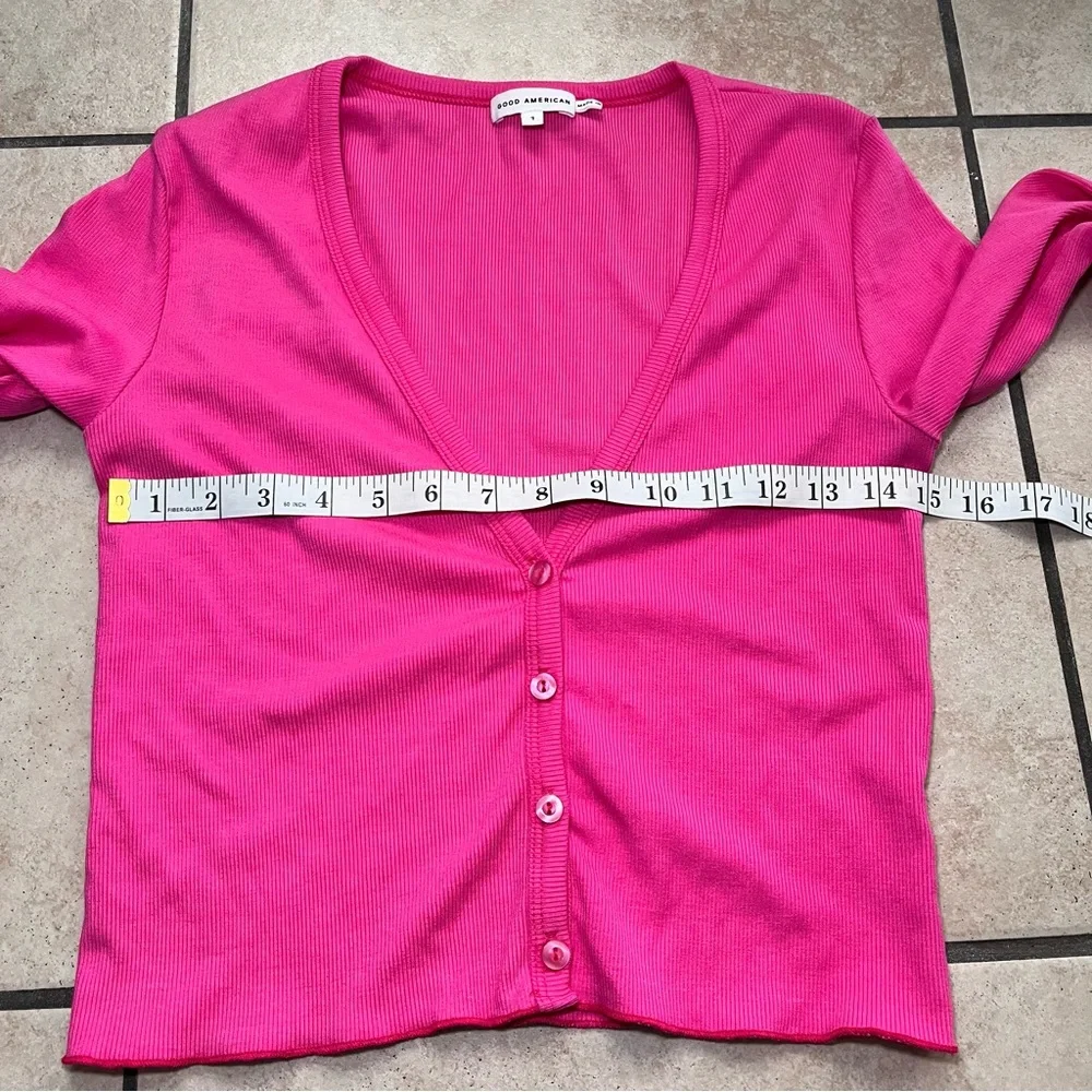 Good American Rib Long Sleeve Button Top in hot pink‎ Women’s Size 1 Barbie Pink